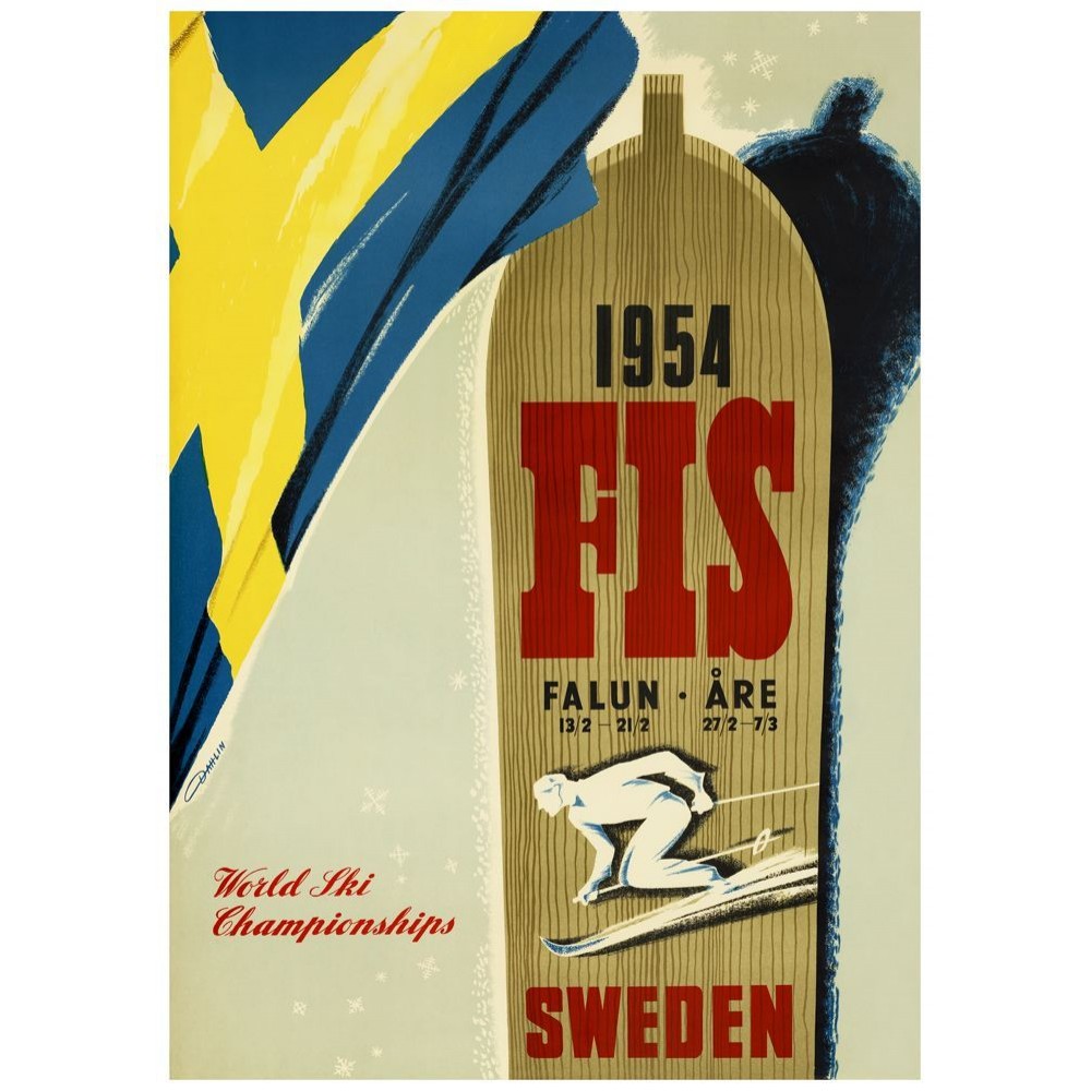 Skid VM Åre & Falun 1954, affisch 21x30cm
